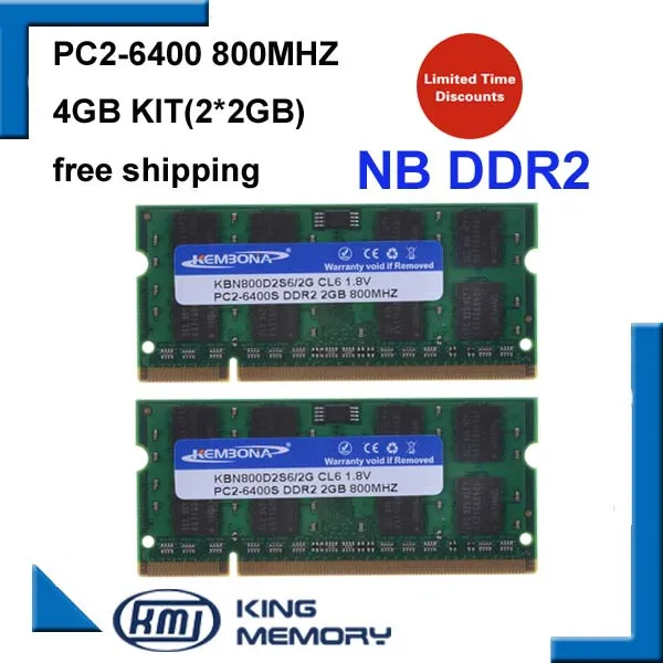 Kembona 800mzh 4 ГБ (комплект из 2 2 г) ddr2 PC2-6400S 1.8 В 200 контакты так-модуль DIMM памяти RAM memoria для ноутбука/Тетрадь