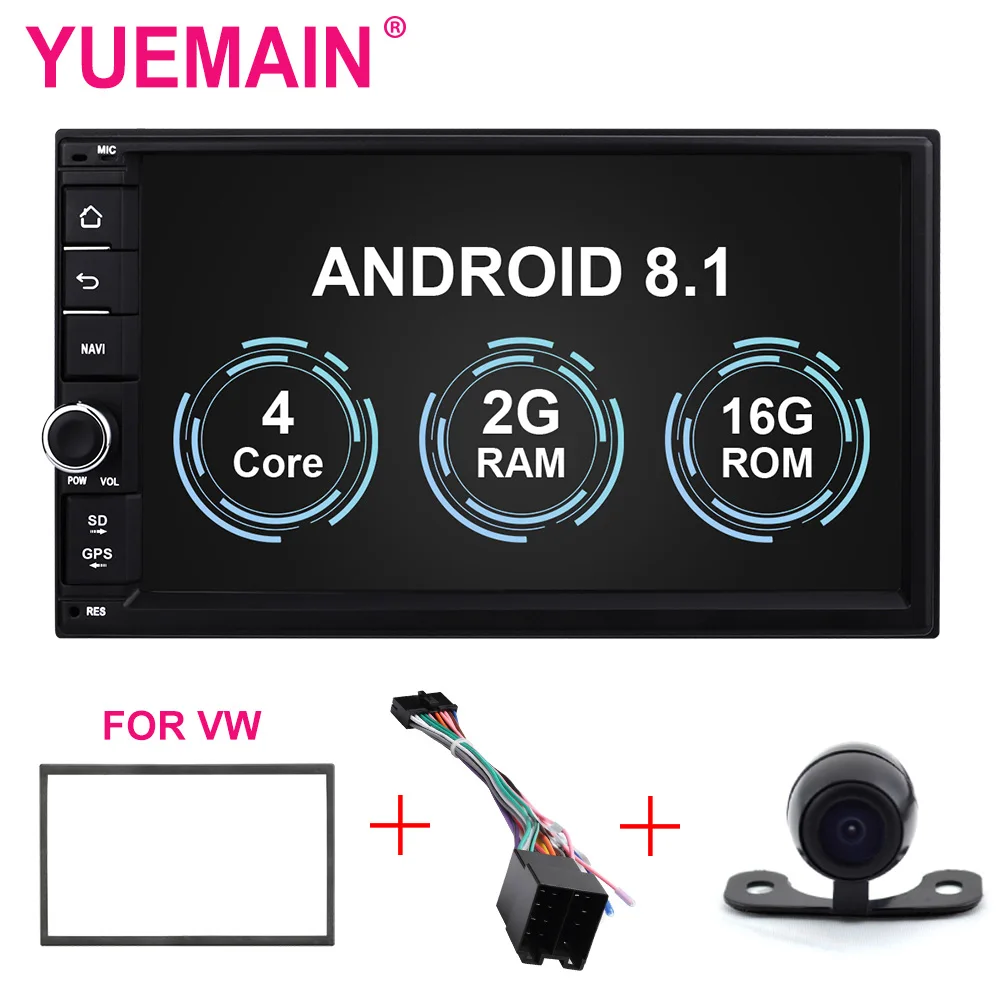 YUEMAIN 2din Android 8,1 автомобильный мультимедийный плеер для Nissan/Toyota Corolla/VW магнитола авторадио gps навигации FM/AM USB регистратор OBD2 камера заднего вида - Цвет: RAM 2 GB For VW