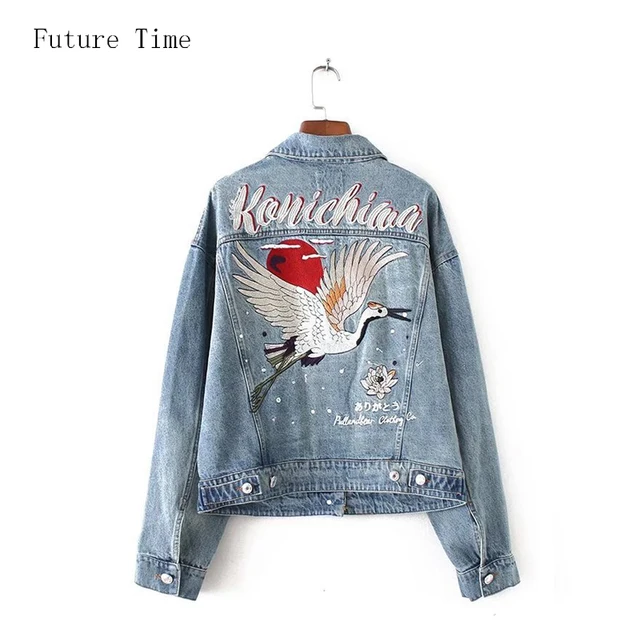 Tiempo futuro Grúa Rosa Bordado Jeans Chaquetas Vintage