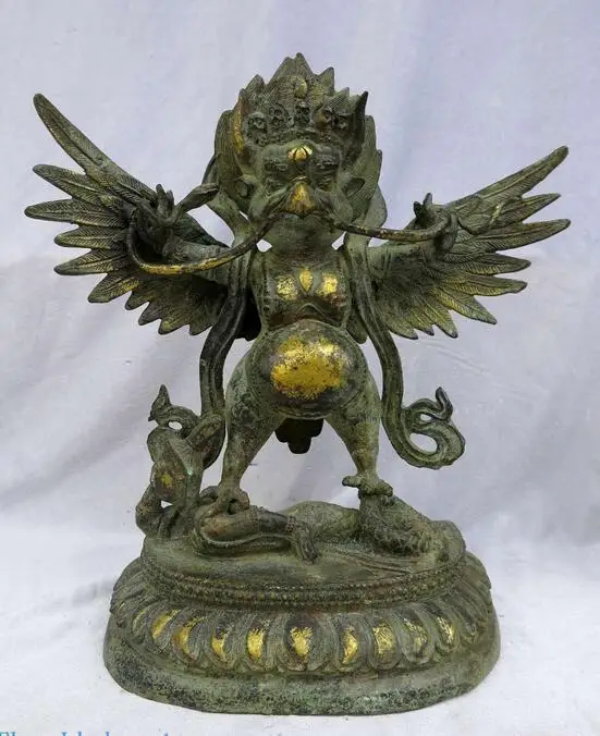 7&quot China old bronze gild sculpture carved Golden wings dapeng bird buddha Statue | Дом и сад