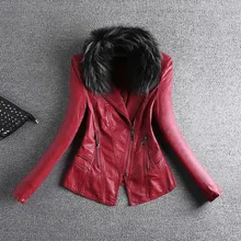 Женская куртка из искусственной кожи с меховым воротником, локомотив из полиуретана, женская одежда в стиле хип-хоп, красный, черный