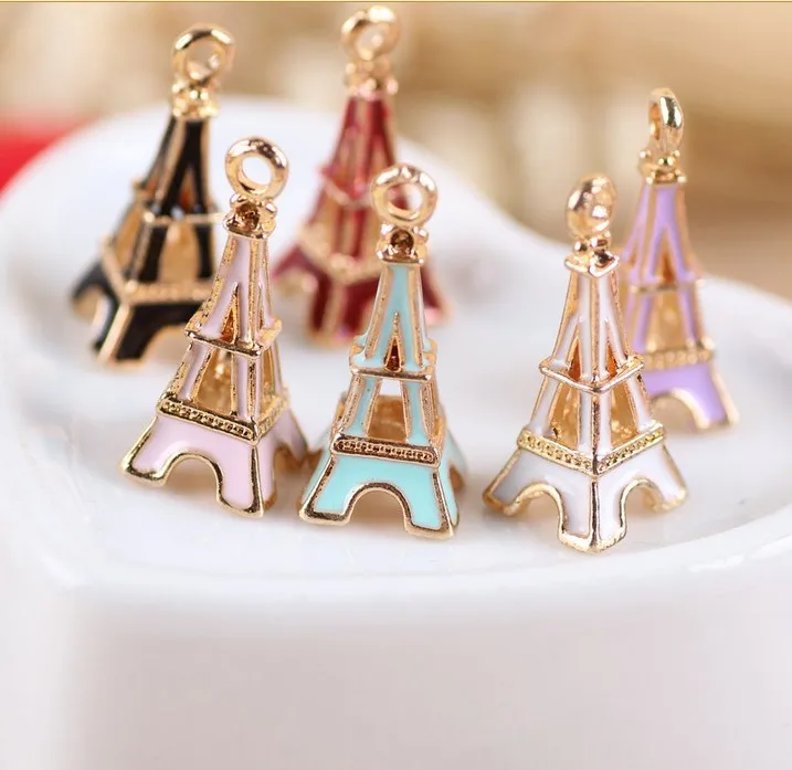 

10pc 10*24mm 3D Enamel Charms Gold Tone Eiffel Tower Metal Charm Pendants Fit Necklace Bracelet Keychain Making DIY