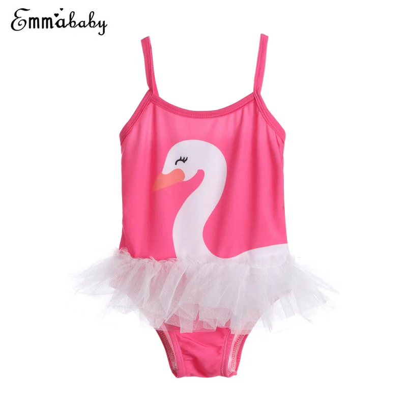 Baby Girls One Piece Bathing Suit Mesh Patch Swimwear Girls Swan