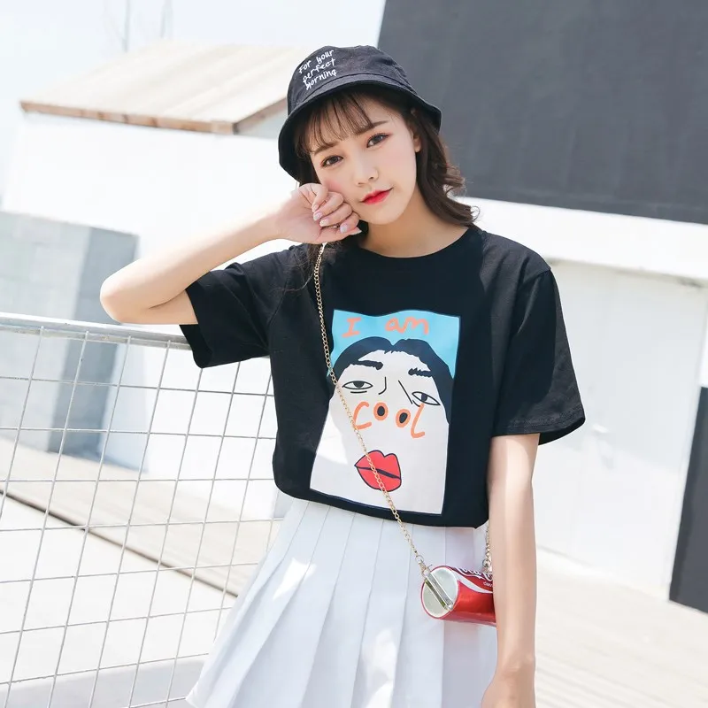 

Summer dress women's 2019 new Harajuku personality funny cartoon print beauty short sleeve casual women's T-shirt top
