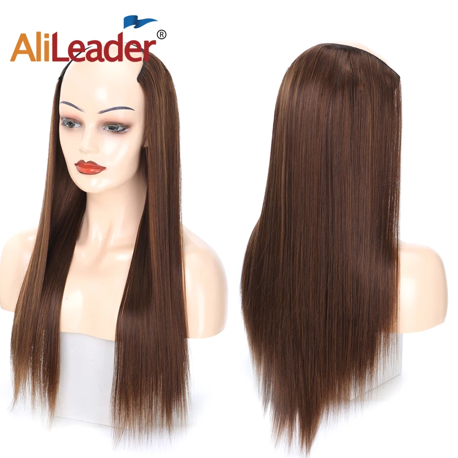 

AliLeader Brown Blue Long Straight Hair Half wig Synthetic Natural U Part Wigs Ombre Invisible Halo Hair Extensions 8 Colors
