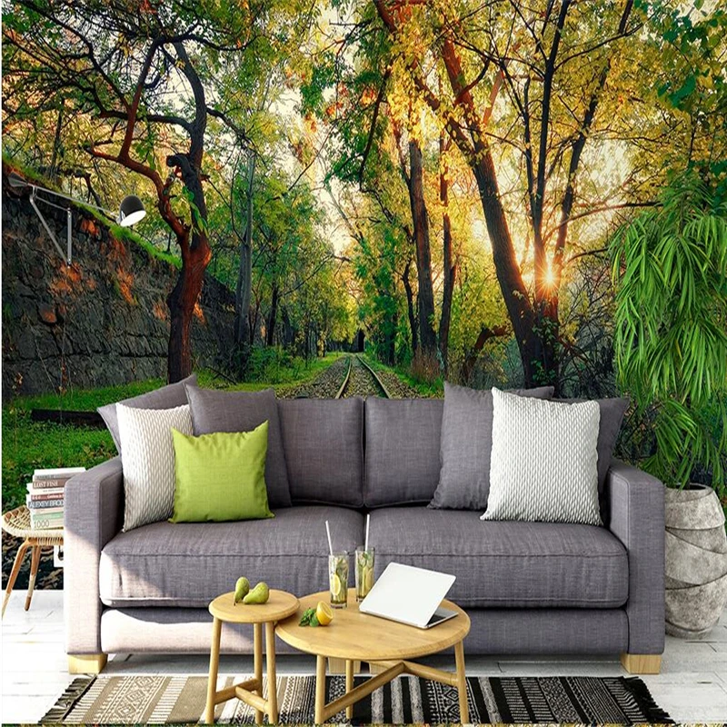 

beibehang Large Custom Wallpaper Mural Landscape Trees Nature Train Track Background Wall papel de parede 3d