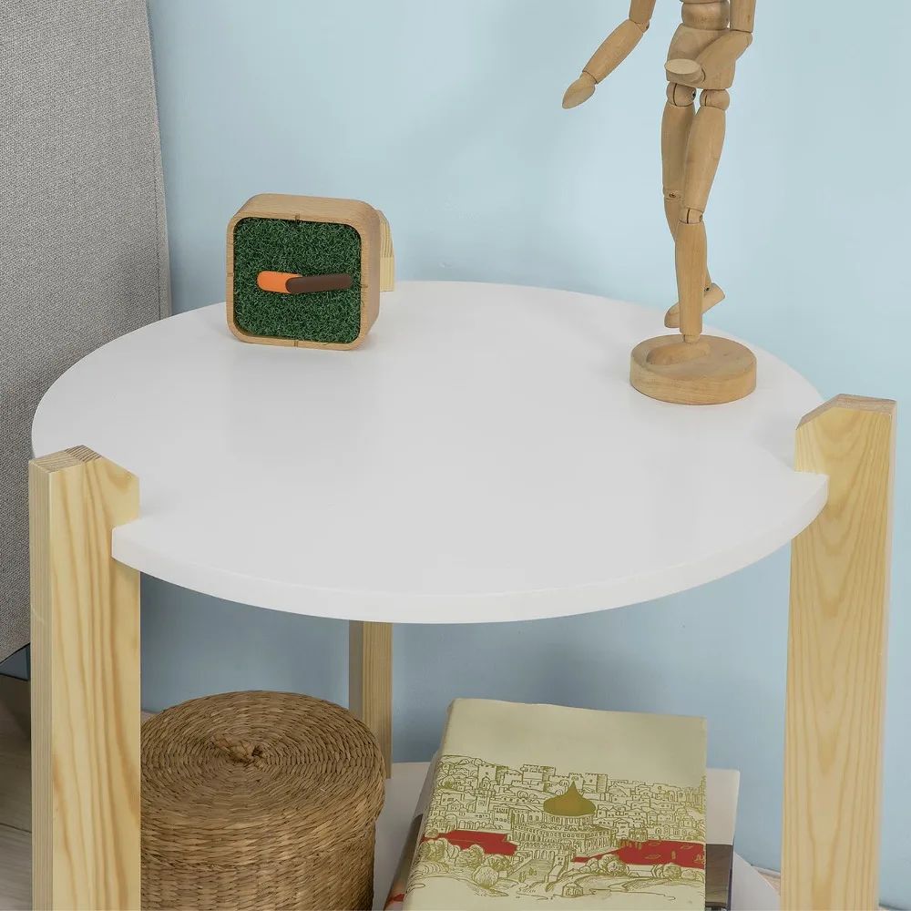 SoBuy FBT63-WN 2 Tiers Round Wooden Side Table End Table Tea Coffee Table