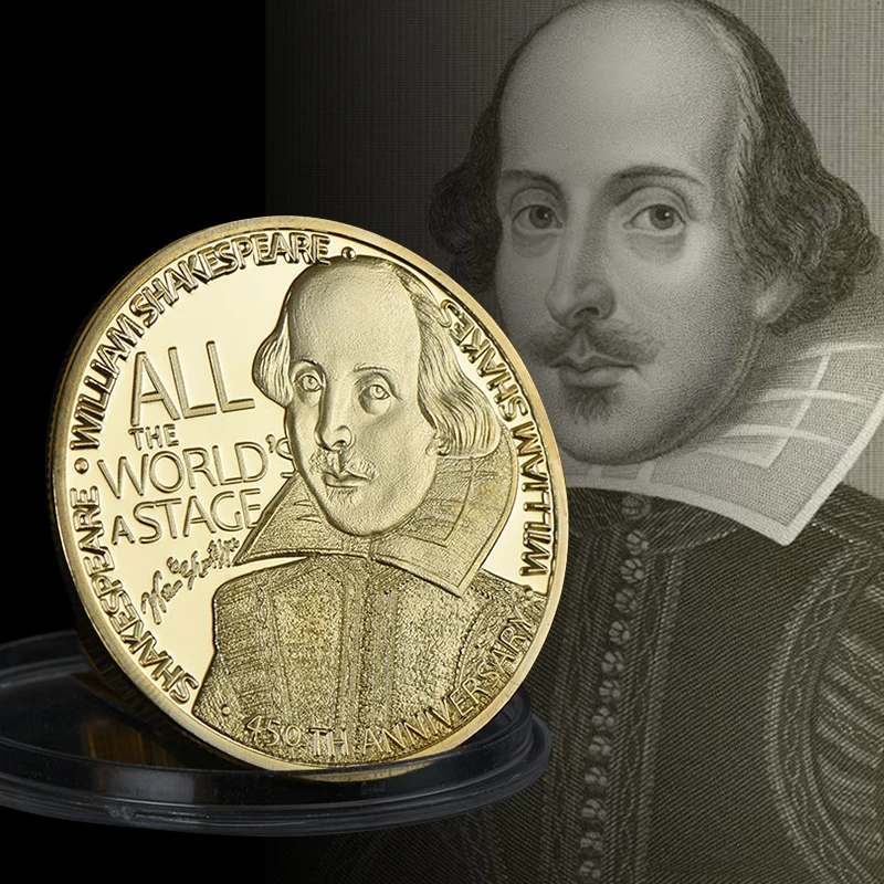 

WR William Shakespeare Gold Plated Commemorative Coin Home Decorative Golden Metal Coin Shakespeare Custom Challenge Coin