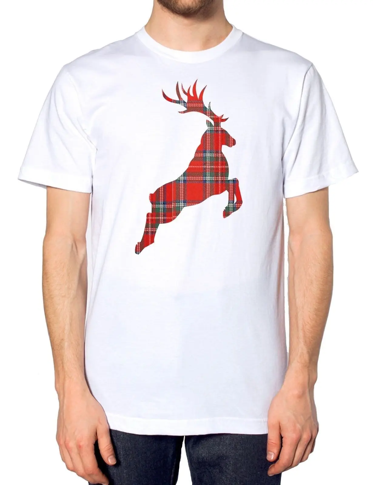 font b Tartan b font Reindeer CHRISTMAS T SHIRT Present Festive Gift Top Novelty Santa