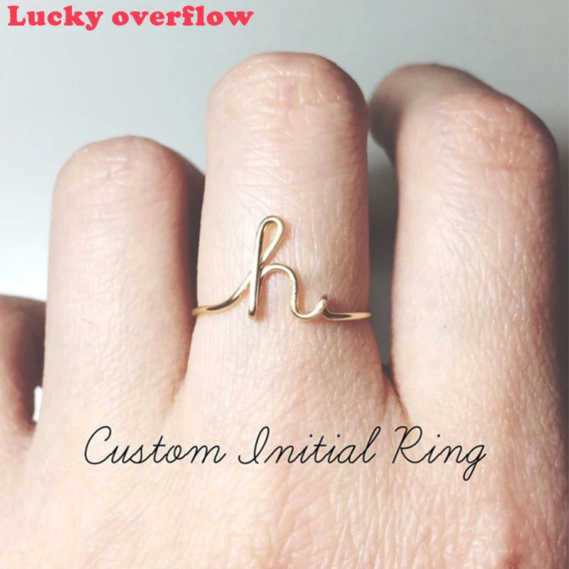 

Luckyoverflow Unisex A-Z Letters Initial Gold Silver Color Rings Women Men Geometric Alloy Creative Finger Rings Women Jewelry