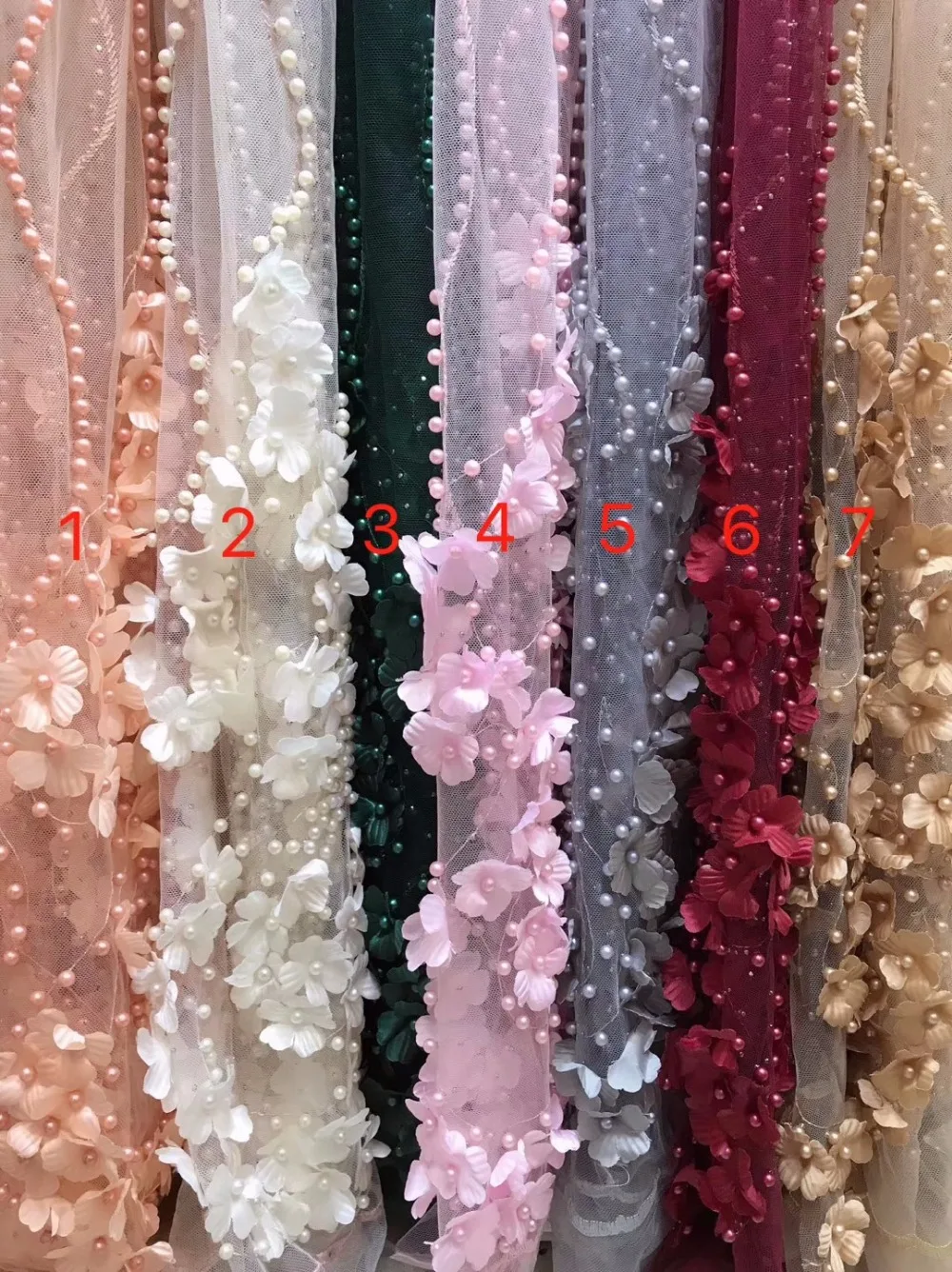

Best Quality African Lace Fabric with full beads Lace High Quality Embroidery 3D Applique French Tulle Lace Fabric 5yards