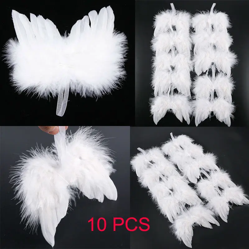 

10pcs Angel Wing Feather Ornament Wedding White Hanging Christmas Tree Decoratio