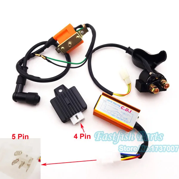 

5 pin AC CDI & Racing Ignition Coil & Regulator Rectifier & Solenoid Relay For 50cc 110cc ATV Quad Mini Dirt Pit Pocket Bike