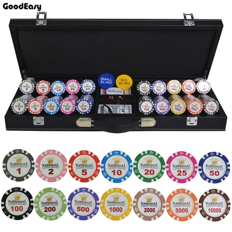 100/200/300/400/500 шт./компл. Золотая Корона покер чип глины Casino Chips в форме фишек Казино Техасский Холдем комплекты с ПУ-кожа Чехол/коробка/костюм чехол