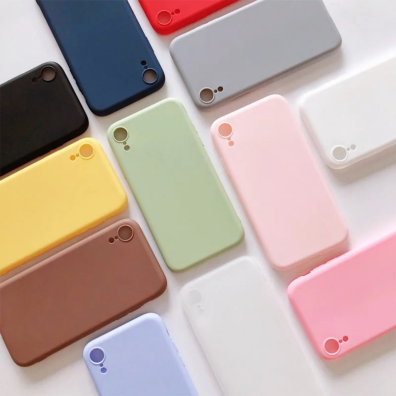 

Solid Color Silicone Couples Cases For iphone XR X XS Max 6 6S 7 8 Plus XS Cute Candy Color Soft Simple Fashion Phone Case NEW