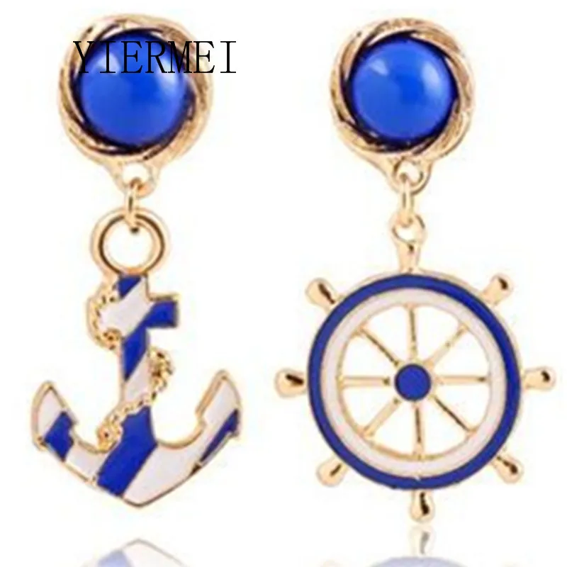 

Fashion texture blue and white navy wind anchor anchor ear buckle fresh personality exaggerated earrings