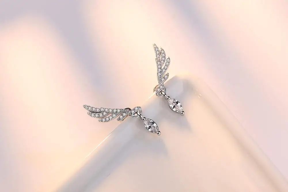 Luxury Brand Trendy Angel Wings Earring Studs Silver Statement Cubic Zirconia Earrings Fashion Earing for Women Oorbellen