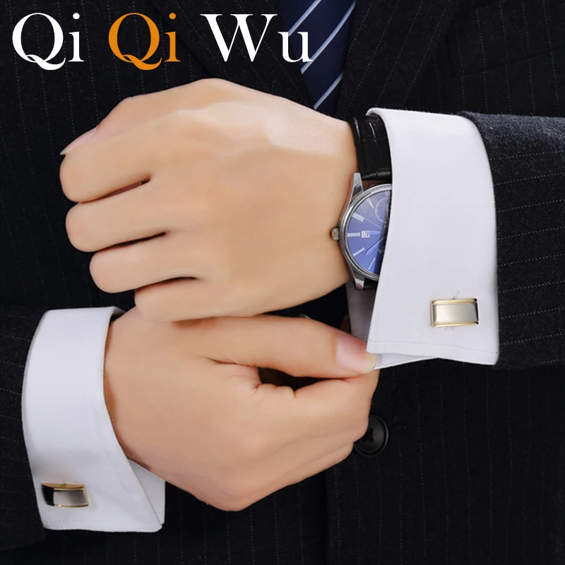 Qi Wu, Золотая Выгравированная манжета, пуговицы, свадебные подарки для гостей, персонализированные запонки, французская рубашка, мужские ювелирные изделия, подарочная коробка
