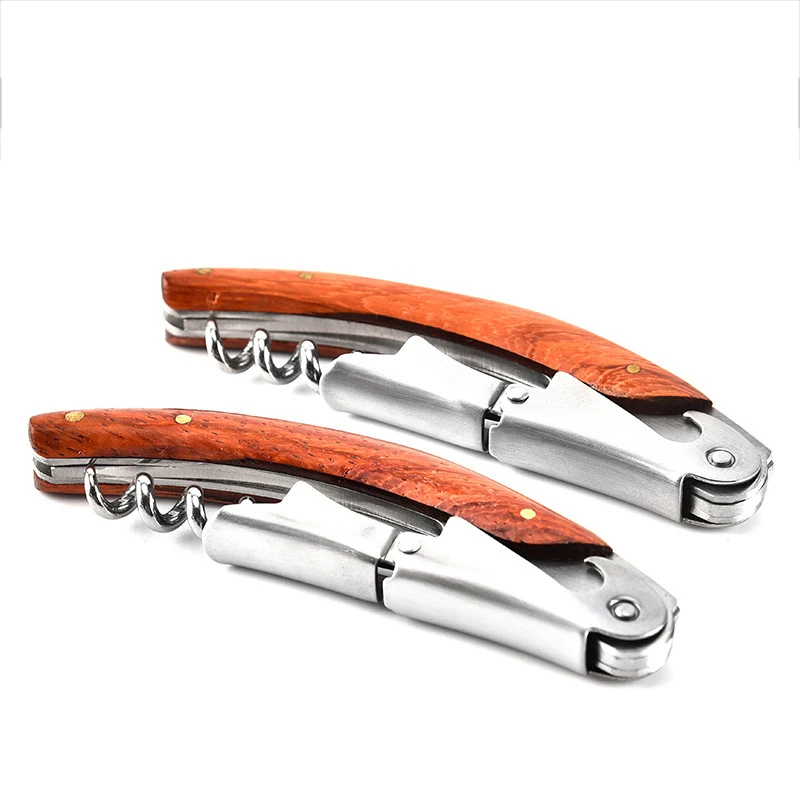 

OLOEY Creative Home Stainless Steel Wine Bottle Opener Multi-Function Wooden Handle Beer Openers Bar Kitchen Gadgets Tools