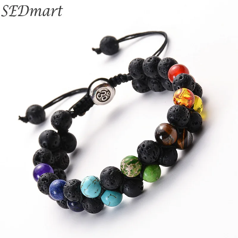 

SEDmart 7 Chakra Natural Stone Double Row Weave 3D Bead Bracelet for Women Men Energy Yoga Jewelry Valentine's Day Gift Souvenir