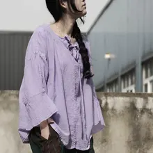 Летняя свободная тонкая светло-фиолетовая женская футболка с рукавом «Три четверти», элегантный галстук-ленточка охладитель для шеи, офисные хлопковые футболки