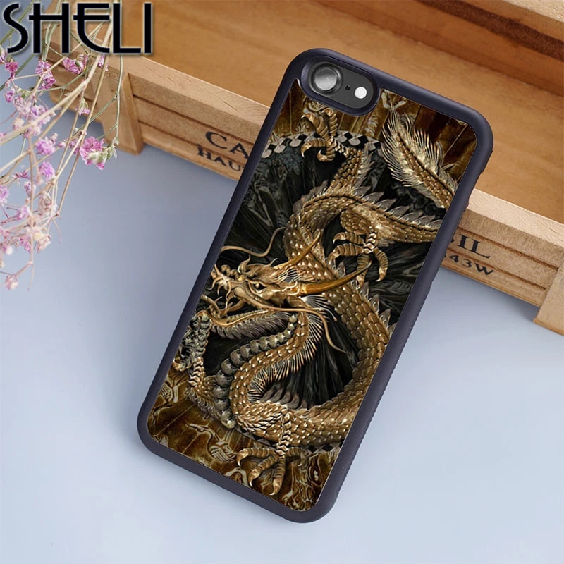 

SHELI Golden Chinese Dragon Phone Case For iPhone 5 6 6s 7 8 plus 11 pro X XR XS Max Samsung Galaxy S6 S7 edge S8 S9 S10