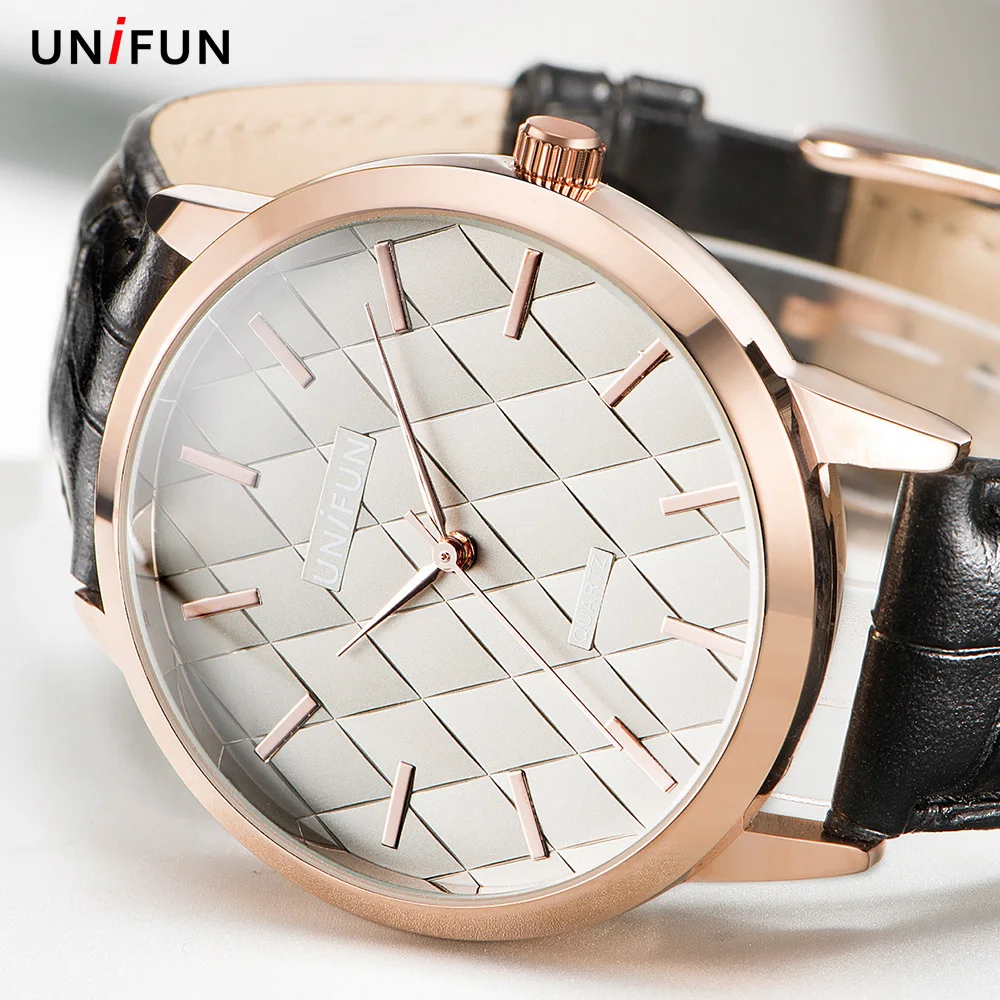 

UNIFUN New Women Relogio Analog Dress Leather Strap Fashion Casual Quartz Dress Simple Style Lady Gifts Watches Reloj Feminino