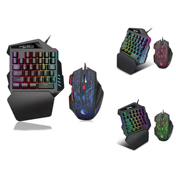 

Black Mini Cool and Flexible Ergonomic Multicolor Backlit Portable One-Handed Game Keyboard Mouse Set Black #10