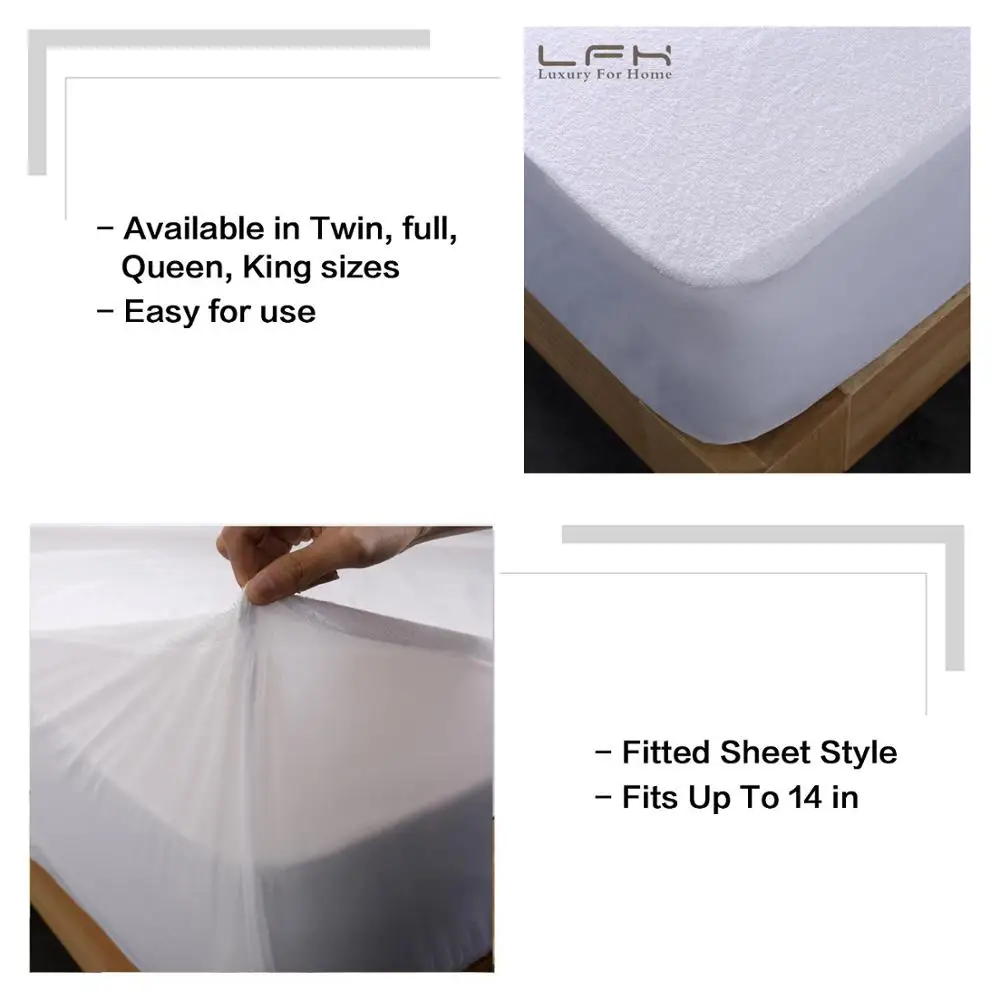 Harga 160X200 Katun Terry Casing Cover 100% Tahan Air Pelindung Kasur Tempat Tidur Bug Bukti Debu Tungau Kasur Pad Cover untuk kasur