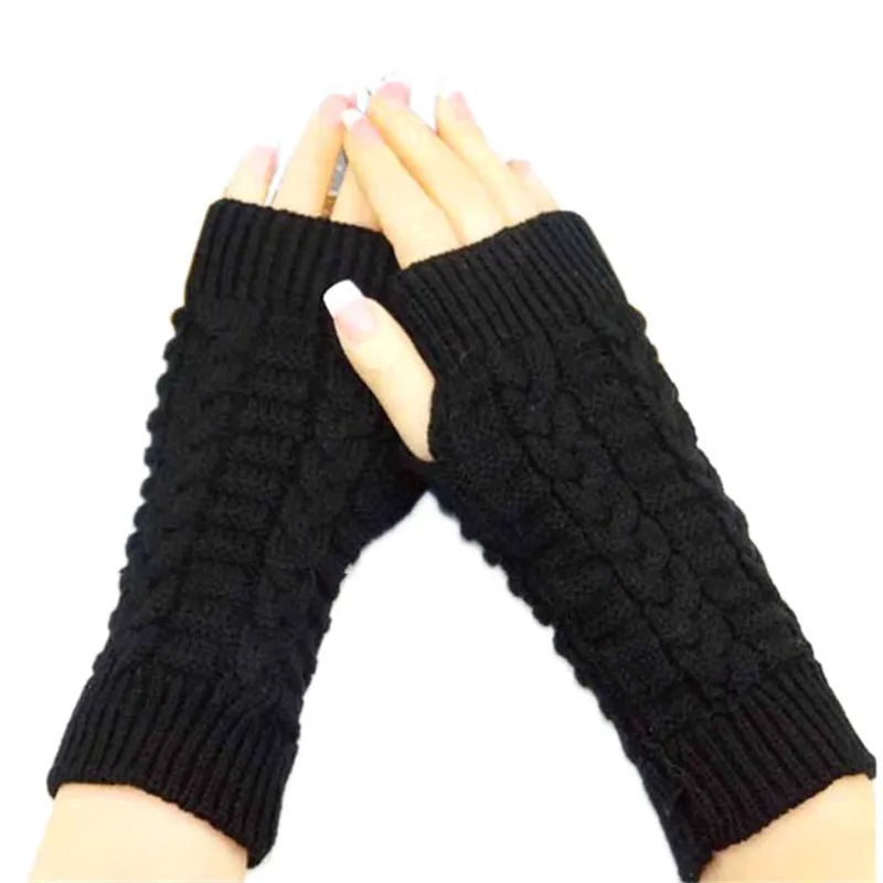Для женщин перчатки без пальцев зимние теплые, вязаные крючком вязаные перчатки без пальцев перчатки унисекс мягкие теплые из искусственной шерсти варежки#3 - Цвет: Черный