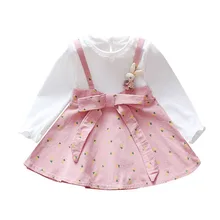 Детское Цветочное платье-пачка с длинными рукавами и имитацией 2 предметов для маленьких девочек, сарафан принцессы для малышей, одежда для детей возрастом от 6 месяцев до 4 лет