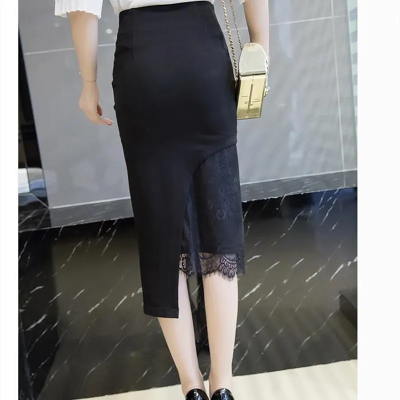 2019 New Sexy bag Hip Curved Skirt lace Professional Skirt Female Stitching High Waist Stretch Skirt S-5XL (17)