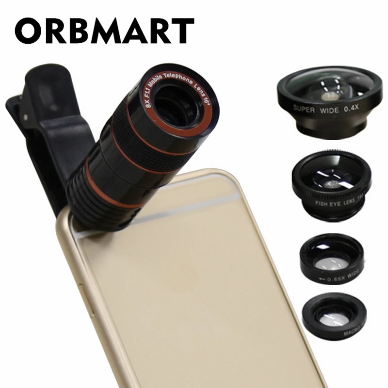 ORBMART 5 في 1 العدسات 8X تلسكوب 0.4X سوبر واسعة عين السمك ماكرو واسعة انخيل ل فون سامسونج HTC Xiaomi الهاتف المحمول كاميرا ORBMART 5 في 1 العدسات 8X تلسكوب 0.4X سوبر واسعة عين السمك ماكرو واسعة انخيل ل فون سامسونج HTC Xiaomi الهاتف المحمول كاميرا