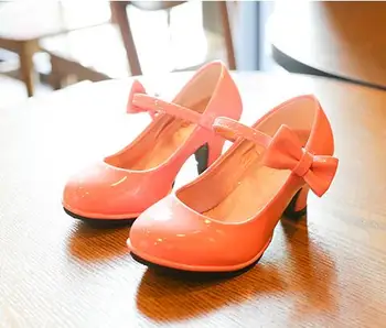 

fashion Princess Kids Leather Shoes For Girls Casual Children High Heel Girls Shoes Butterfly Knot redr Pink black kids shoes