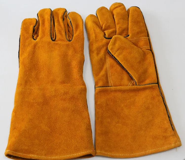 Wear resistant long design leather Working Gloves Cow Split Leather Safety heat resistant welding Gloves font
