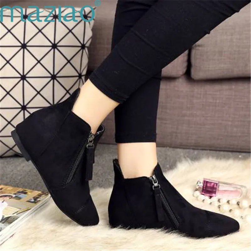 

Boots Women Side Zipper Round Head Flat Heel Shoes Vintage Comfortable Ankle Boots for Women Winter MAZIAO