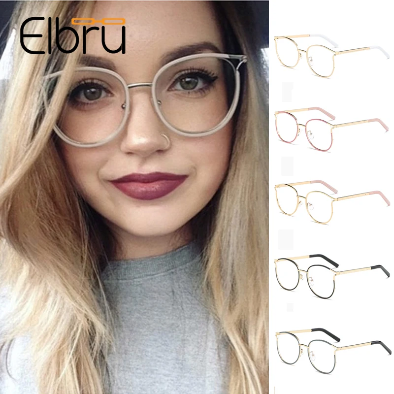 Elbru кошачий глаз зрелищная оправа для очков для мужчин и женщин очки в металлической оправе новые модные брендовые дизайнерские очки с оптическими стеклами