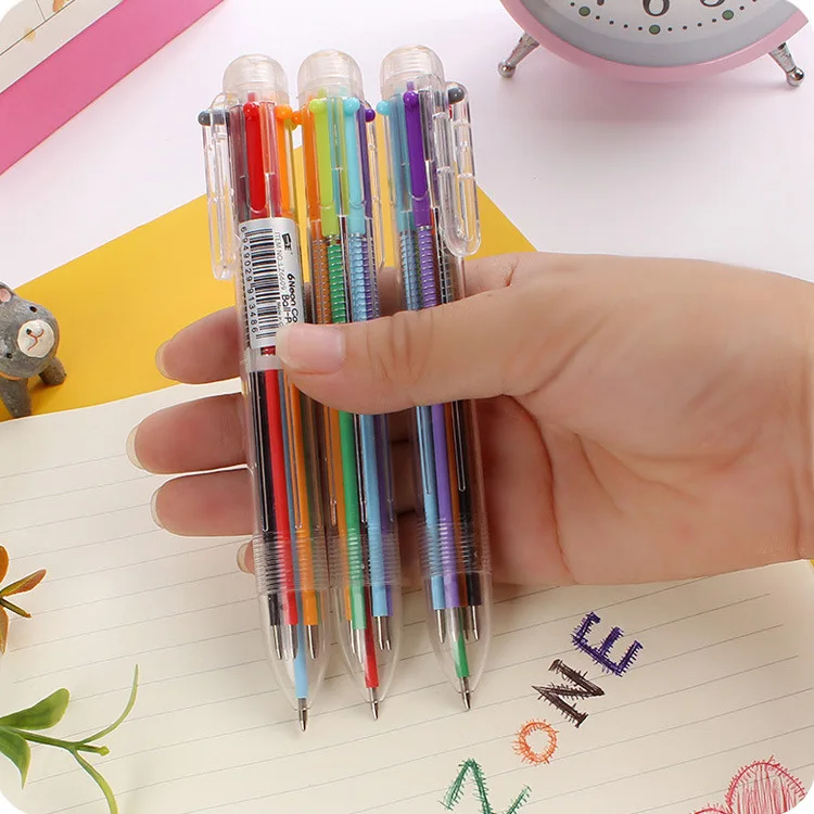 

6 In 1 Multicolor Ballpoint Pen Multifunction 6 Colors Press Ball Pens Marker Pen 0.5mm for Writing School Supply Stationery
