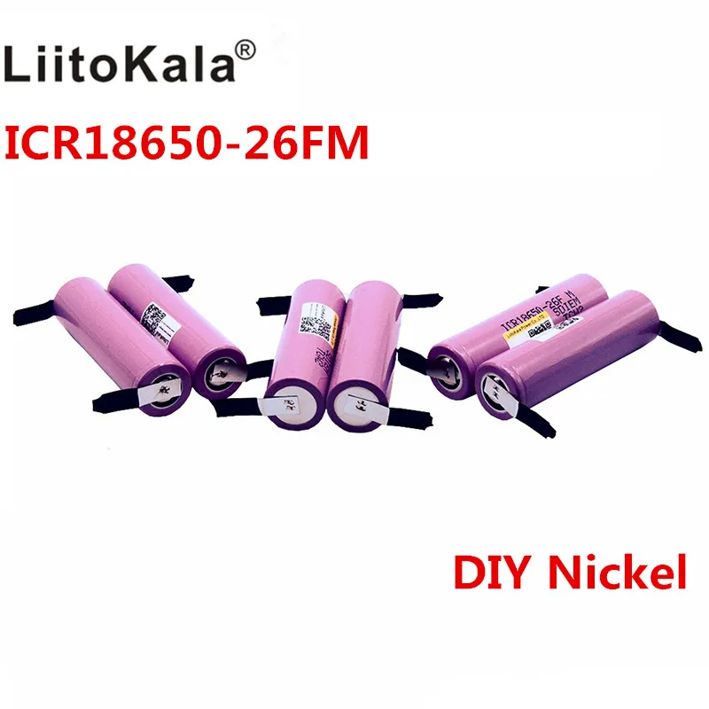 Liitokala ICR18650-26FM, новинка,, 18650, 2600 мА/ч, литий-ионный аккумулятор, 3,7 в, перезаряжаемый аккумулятор+ никелевый лист DIY