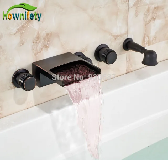 Oil Rubbed Bronze Led Waterfall Bathtub Faucet With Handheld Shower Oil Rubbed Bronze Led Waterfall Bathtub Faucet With Handheld Shower
