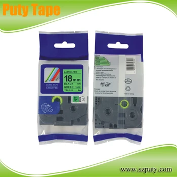 

5pcs/lot Compatible TZe-741 18mm Black on Green laminated TZ P-touch tape