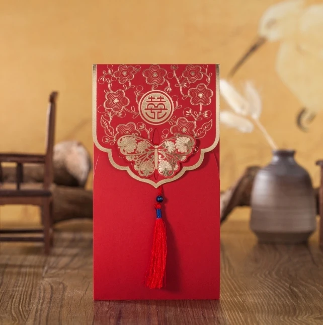 Wishmade 3d Kupu Kupu Gaya Cina Merah Desain Undangan