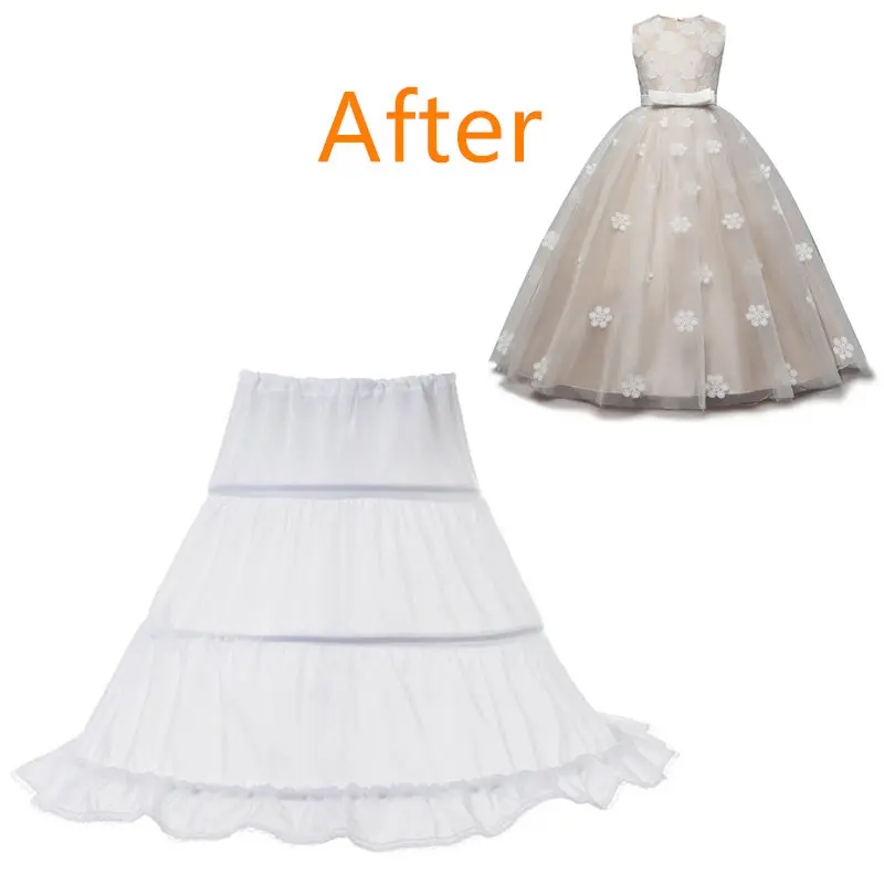 

White Princess 3 Hoops Petticoat Baby Kids Lace Trim Flower Girls Teenager Underskirt Elastic Waist Drawstring for One Size 12T