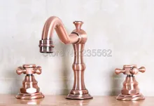 NEW Antique Red Copper Deck Mounted Bathroom Faucet Dual Handle Widespread Bath Tub Mixer Tap 3 hole Vessel Sink Faucets lnf174 NEW Antique Red Copper Deck Mounted Bathroom Faucet Dual Handle Widespread Bath Tub Mixer Tap 3 hole Vessel Sink Faucets lnf174