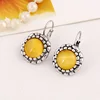 Bohemia Vintage Sunflower Yellow Cat's Eye Stone Round Dangle Earrings silver color Zinc Alloy Earrings For Women Jewelry Gift ► Photo 2/6