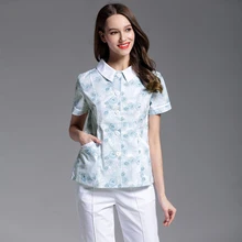 Услуги по уходу вечерние куклы воротник сплит костюм летний синий цветок аптека спереди стол медицинская красота салон медицинская Рабочая одежда