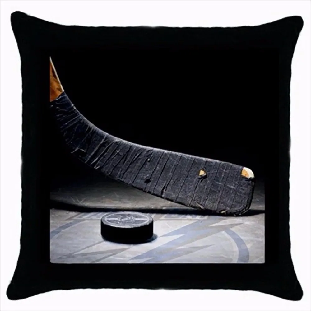

Black Ice Hockey Puck Throw Pillow Case Cool Hockey Cushion Cover Decorative Sports Gifts Pillows Sham Square Print Two Side 18"