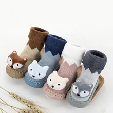 Новая Милая объемная игрушка-лиса детские носки для малышей осенне-зимние хлопковые толстые теплые нескользящие носки-тапочки с мягкой подошвой