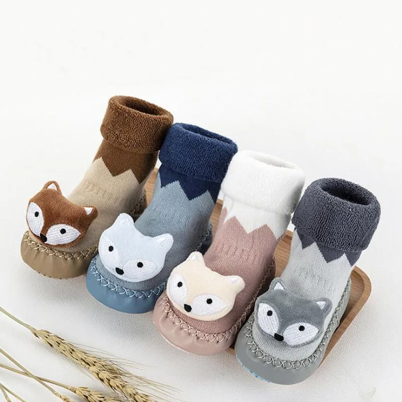 

New cute three-dimensional fox doll baby toddler socks autumn and winter cotton thick warm non-slip soft bottom floor foot socks