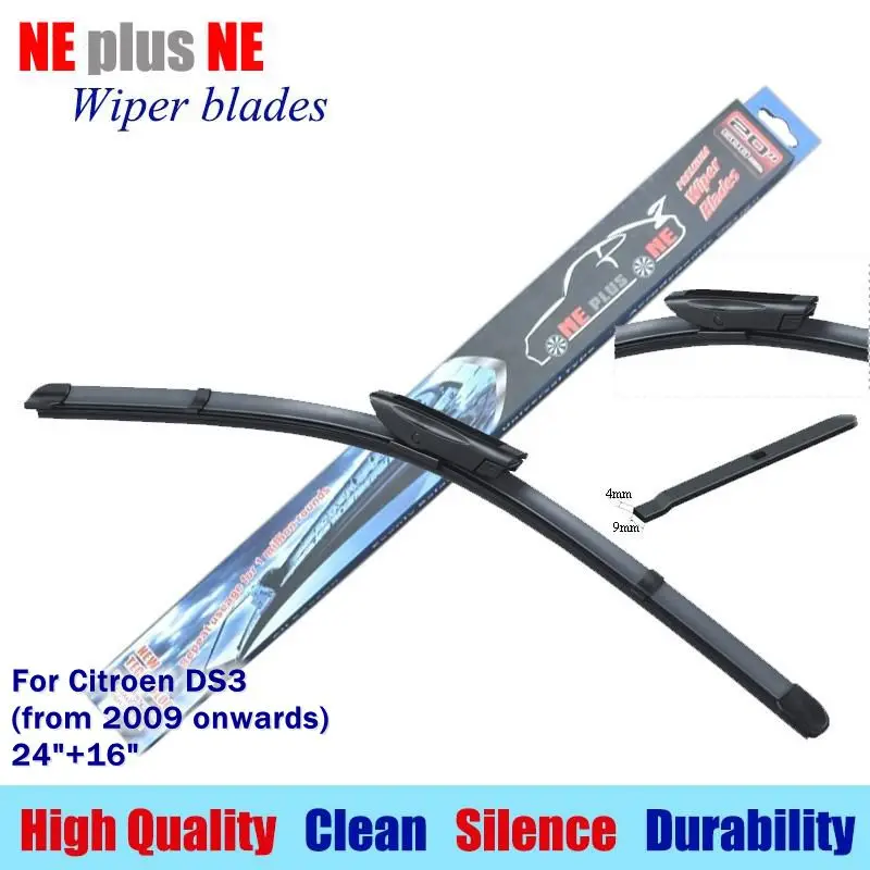 wiper blades for Citroen DS3(from 2009 onwards) 24"+16" Rubber fit